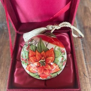Poinsettia Christmas Ornament Maria Trad Christmas Flower in Red Velvet Box